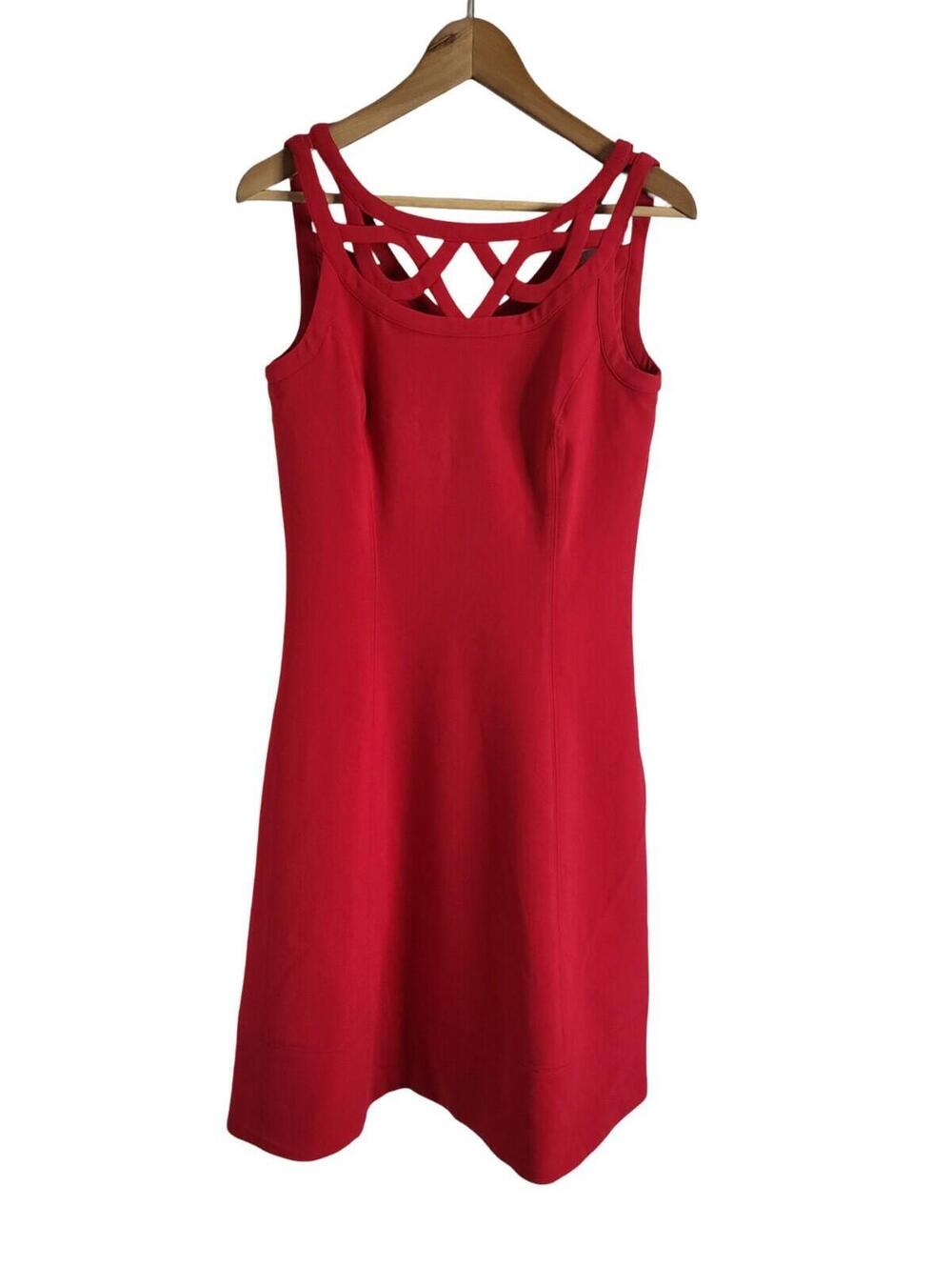 WHBM Fit & Flare Red Cut Out Lace Lattice Neckline Princess Seaming Dress Size 4